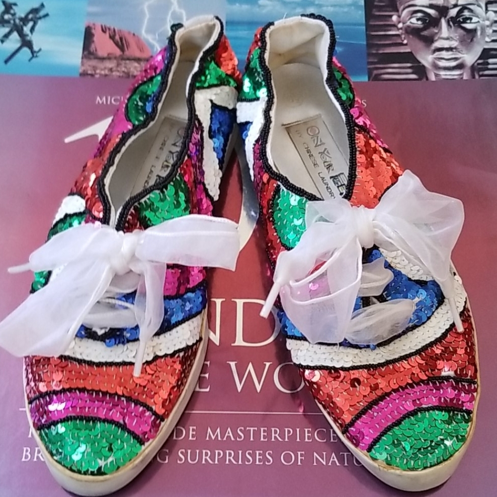 Vintage 1980's Sequin Tennis Shoes - On Your Feet